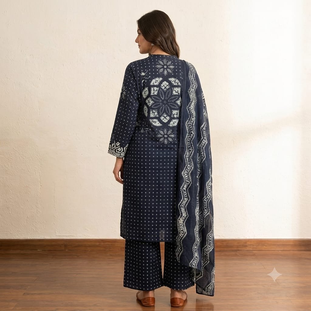 Navy Blue Printed 3 Piece Women’s Suit with Dupatta - Image 2