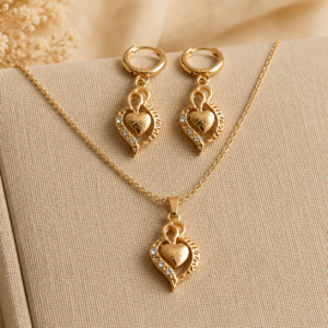 Elegant Gold Heart Jewelry Set – Necklace & Earrings