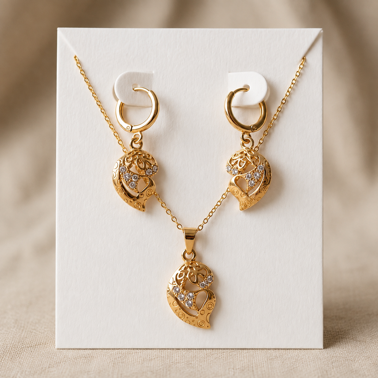 Elegant Gold Pendant Jewelry Set – Necklace & Earrings - Image 2