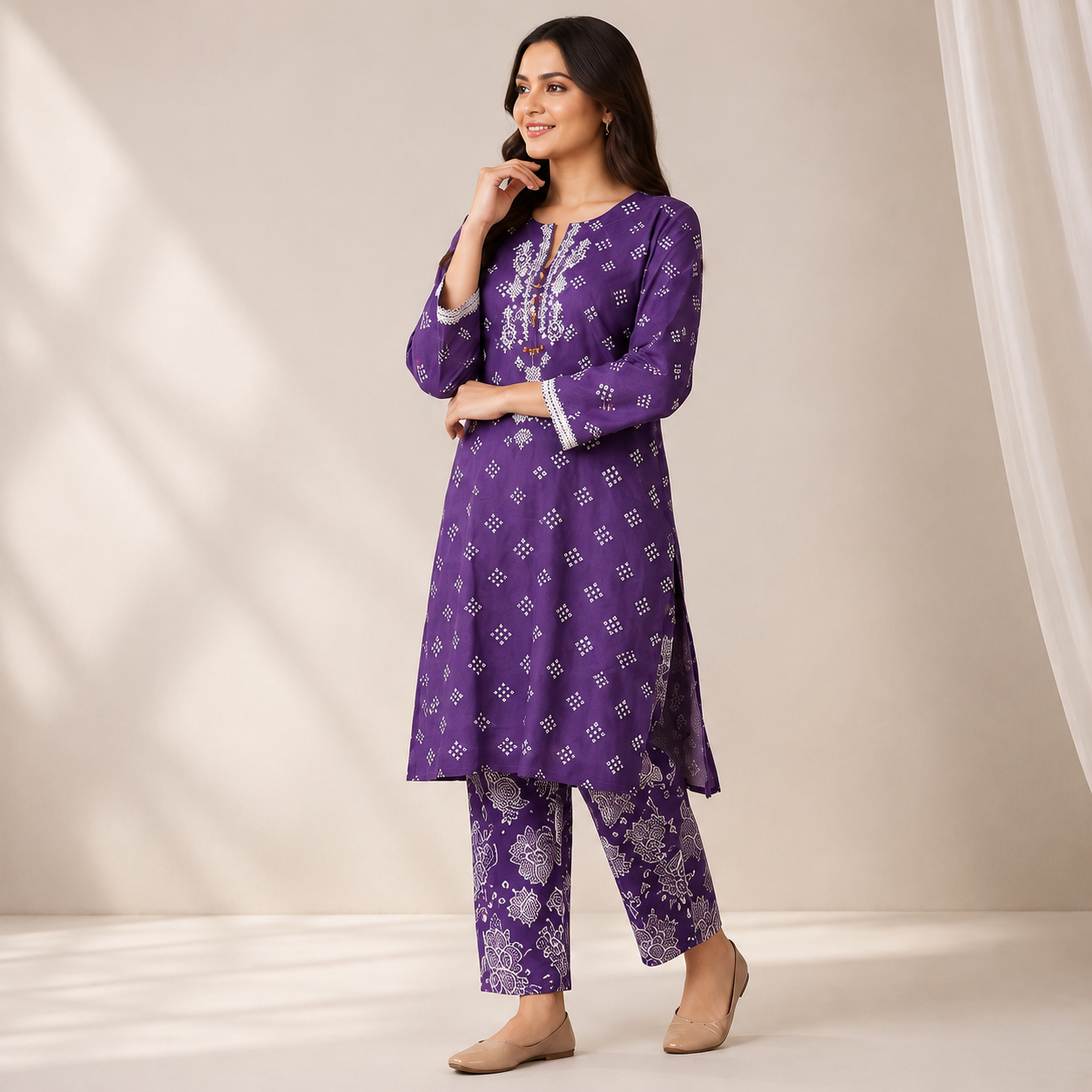 Purple Embroidered 2 Piece Summer Suit for Women - Image 3