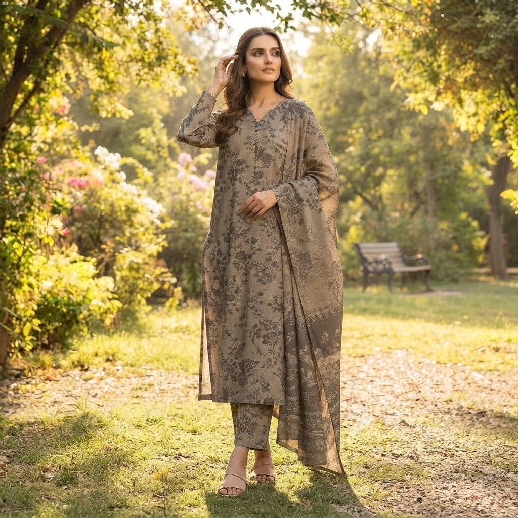 Sadabahar 3 Piece Dhanak Suit – New Arrival Winter Collection - Image 3