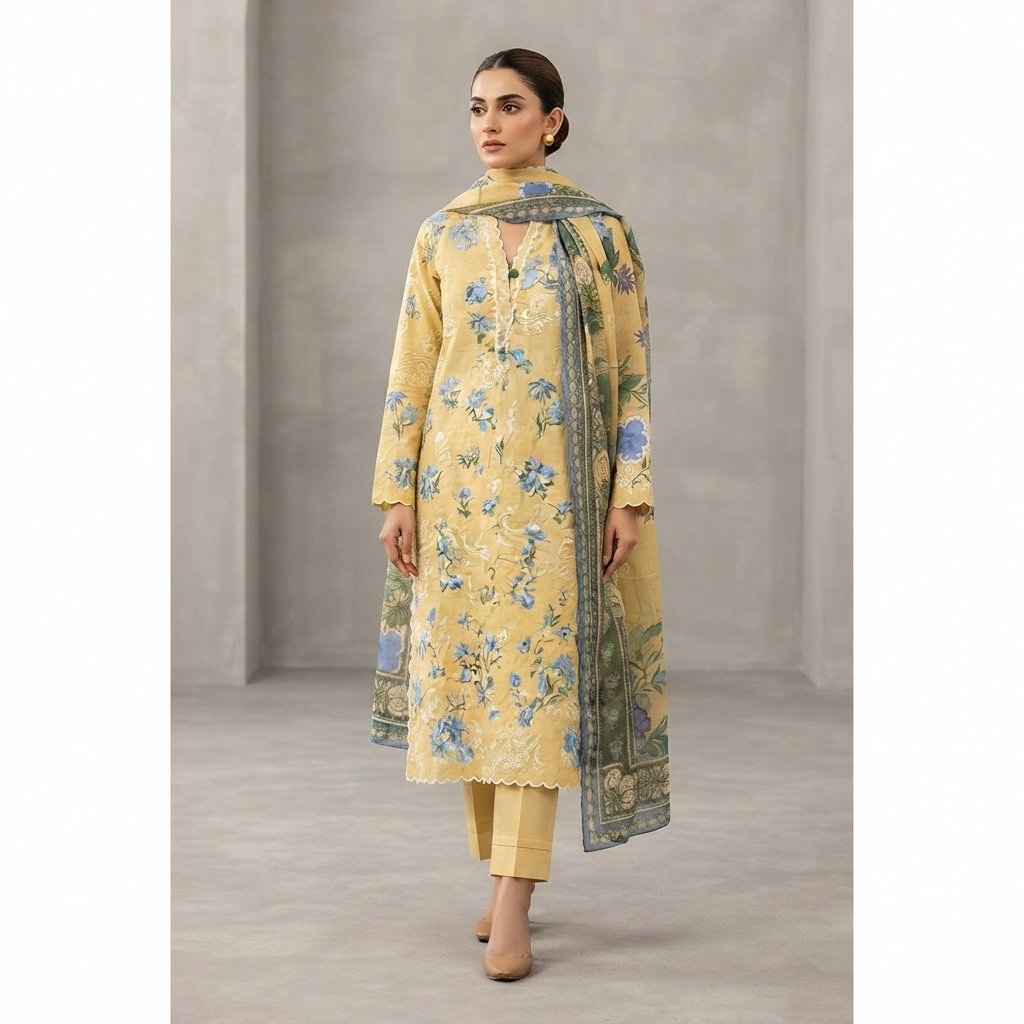 KHAADI New Arrival – Cotton Embroidered 3 Piece Suit - Image 2