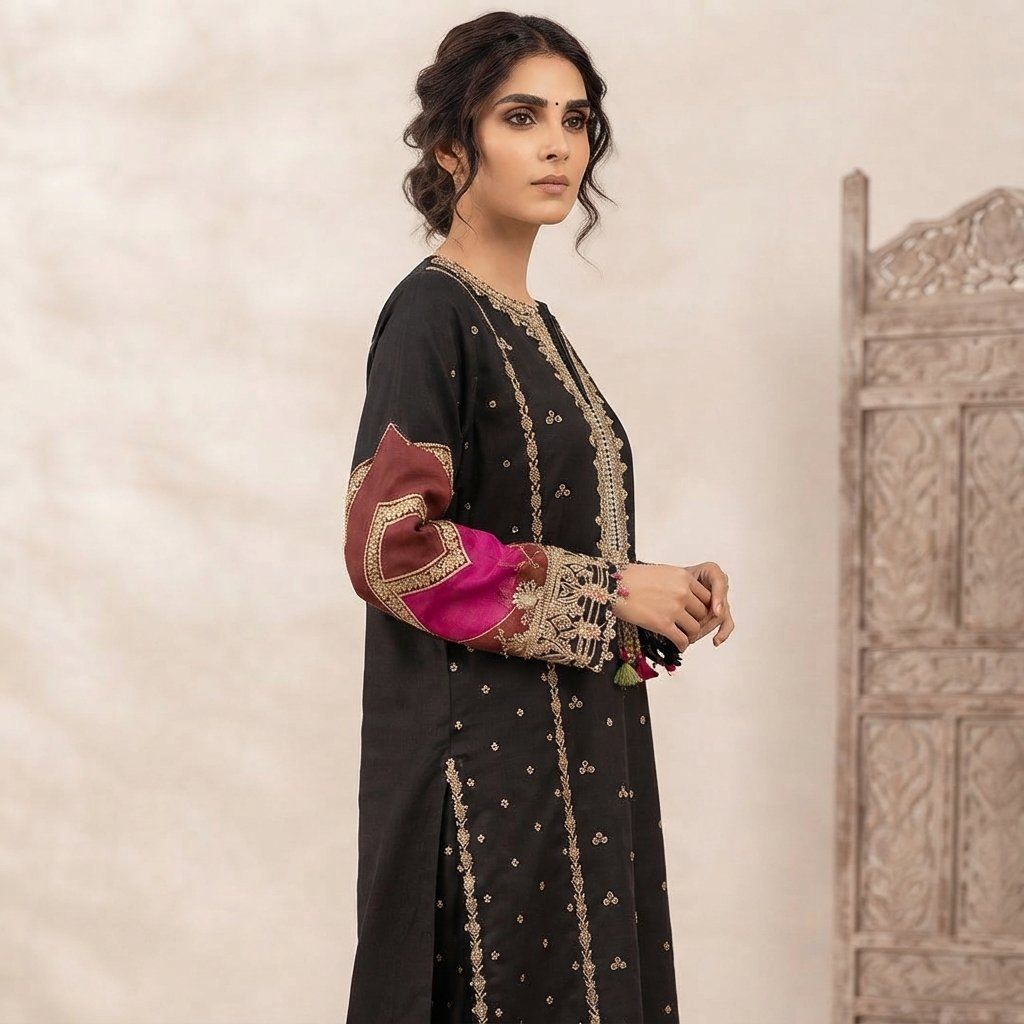 Black Embroidered 2 Piece Suit - Image 2