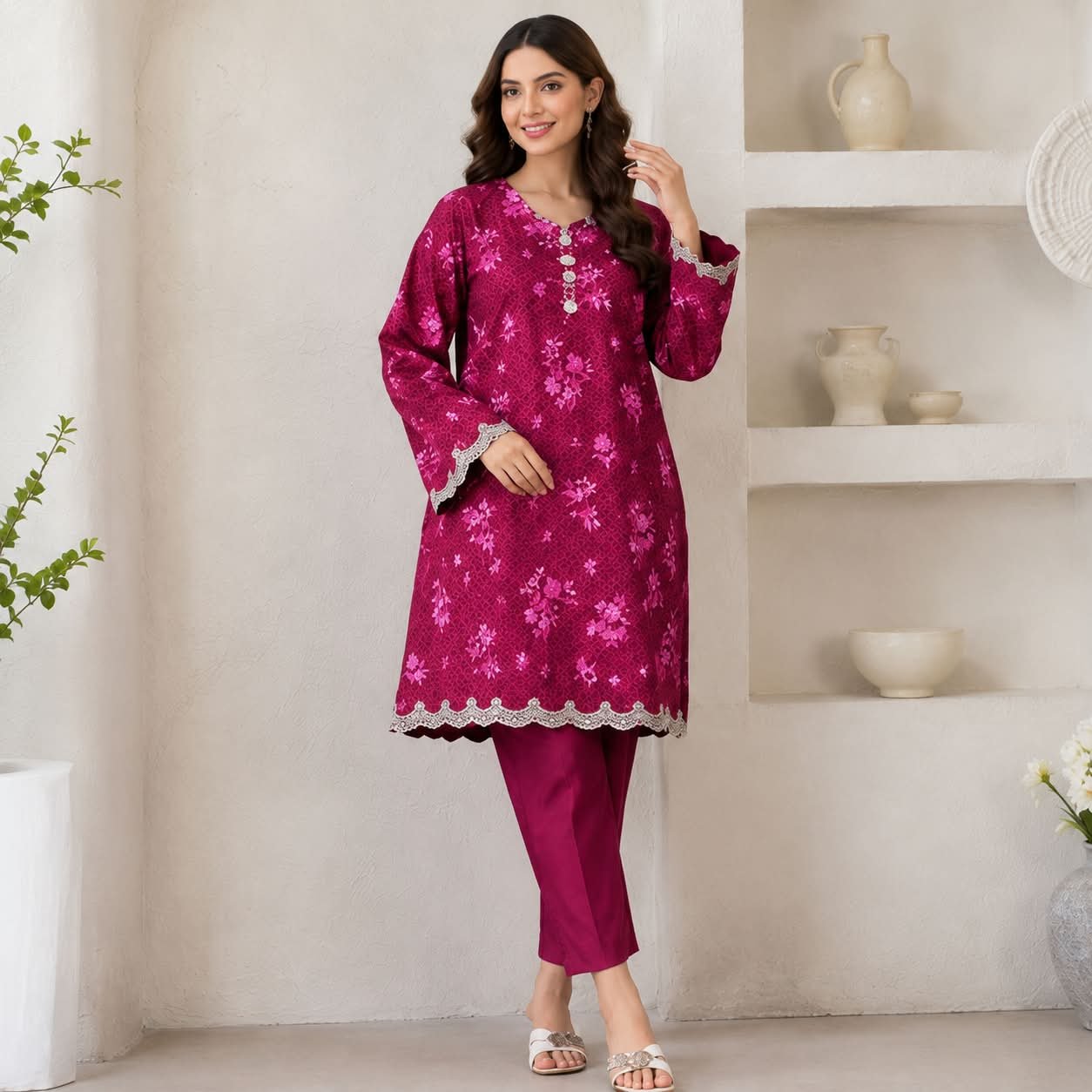 Embroidered 2 Piece Suit for Women – Elegant Embroidered Kurta Trouser - Image 3