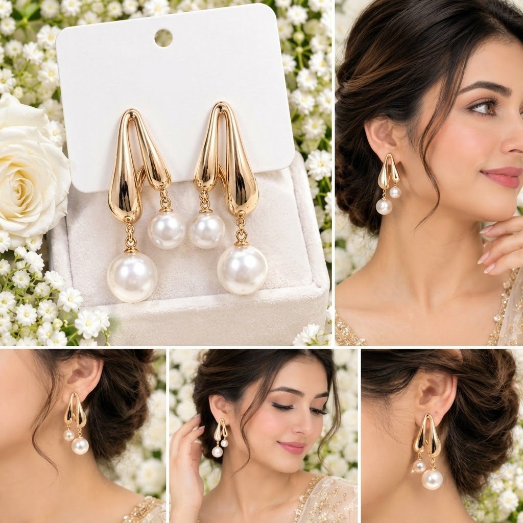 Elegant Gold Pearl Drop Earrings