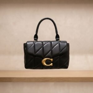 Black Quilted Handbag with Gold Clasp