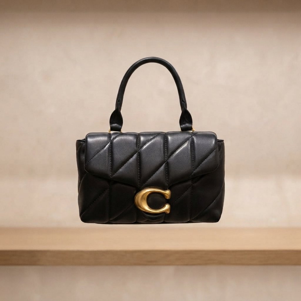 Black Quilted Handbag with Gold Clasp