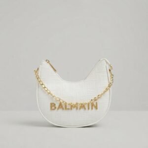 White Embossed Shoulder Bag with Gold Chain